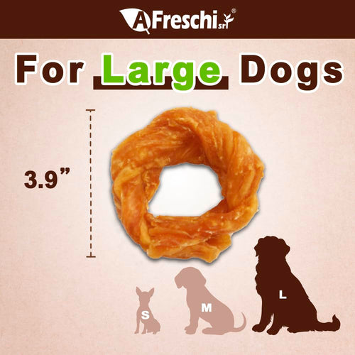 AFreschi Turkey Tendons for Dogs – USA-Sourced, Rawhide-Free Chews for Large Breeds, 10 oz Ring