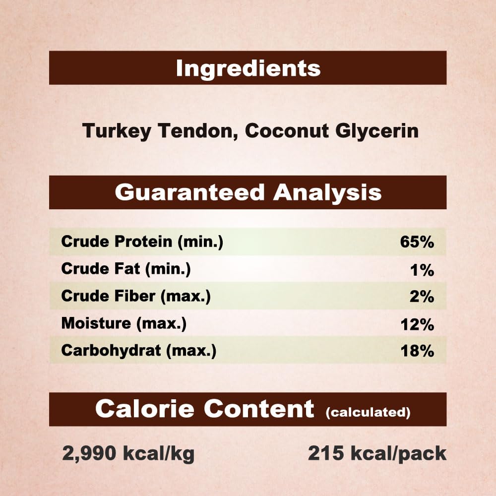 A Freschi srl Turkey Tendons for Dogs – Long-Lasting Hypoallergenic Chews (Large, 10 Count)