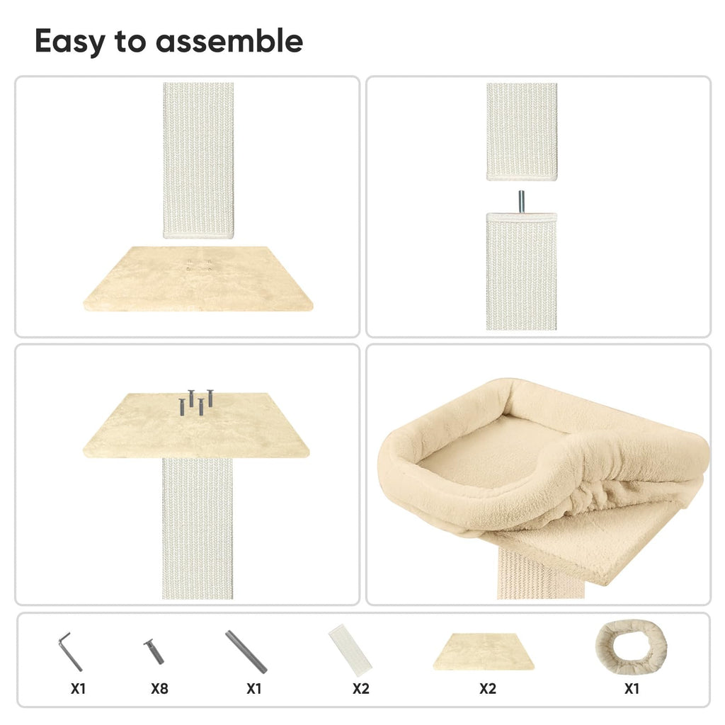 AGYM Cat Scratching Post — 32-Inch Tall with Plush Elevated Bed, Sisal & Carpet, Beige