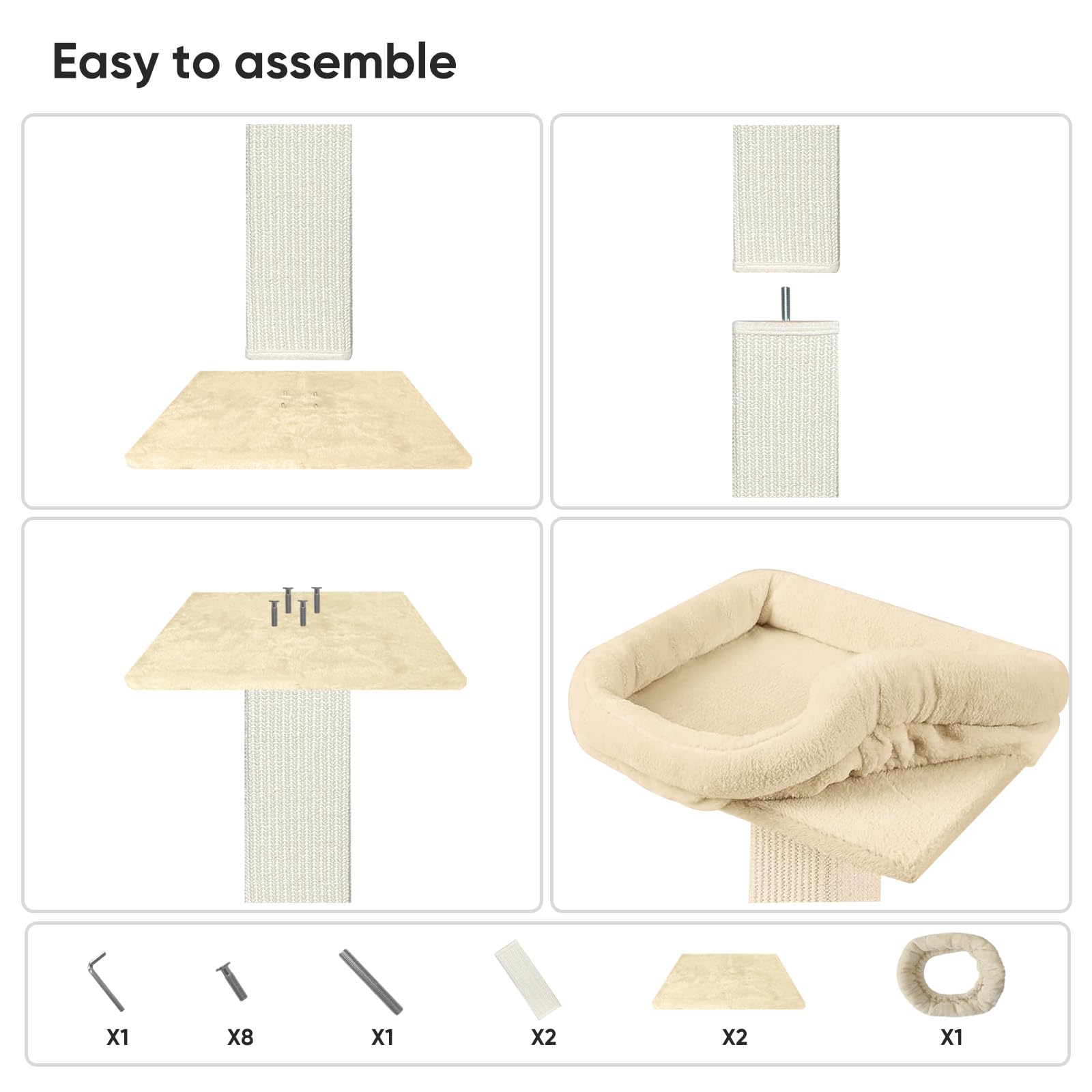 AGYM Cat Scratching Post — 32-Inch Tall with Plush Elevated Bed, Sisal & Carpet, Beige