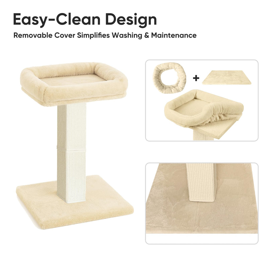 AGYM Cat Scratching Post — 32-Inch Tall with Plush Elevated Bed, Sisal & Carpet, Beige