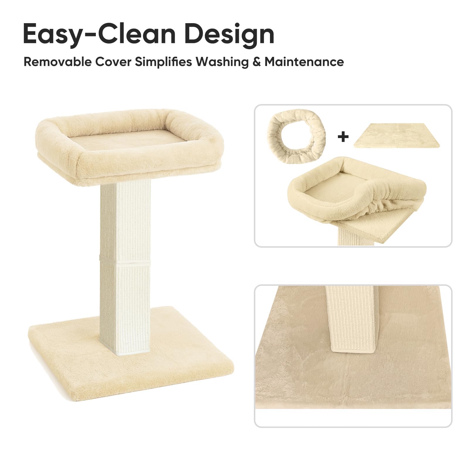 AGYM Cat Scratching Post — 32-Inch Tall with Plush Elevated Bed, Sisal & Carpet, Beige