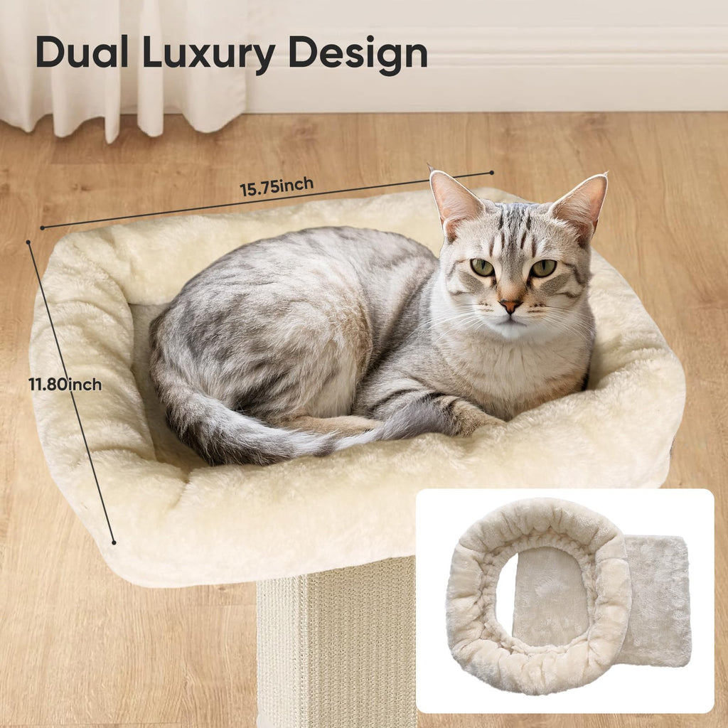 AGYM Cat Scratching Post — 32-Inch Tall with Plush Elevated Bed, Sisal & Carpet, Beige