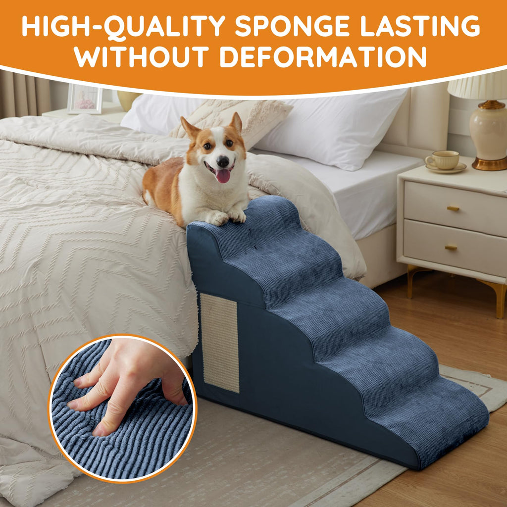 Ahpmeoa Navy Portable Pet Steps - 4-Step Non-Slip Foam Ramp for Bed, Sofa & Chairs