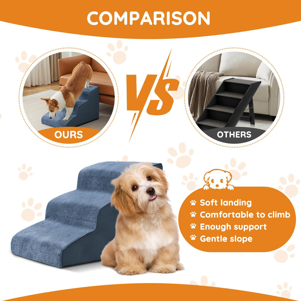 Ahpmeoa Navy Portable Pet Steps - 4-Step Non-Slip Foam Ramp for Bed, Sofa & Chairs