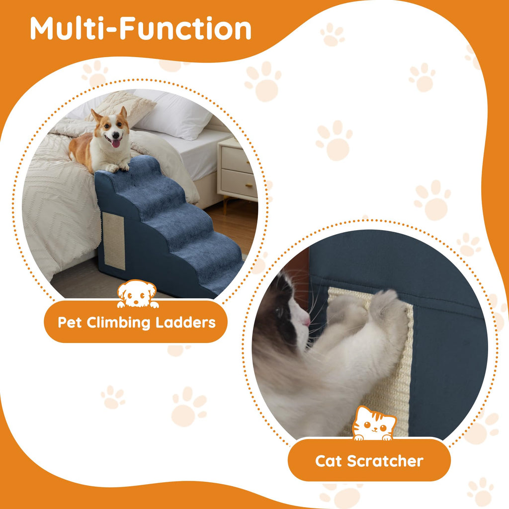 Ahpmeoa Navy Portable Pet Steps - 4-Step Non-Slip Foam Ramp for Bed, Sofa & Chairs