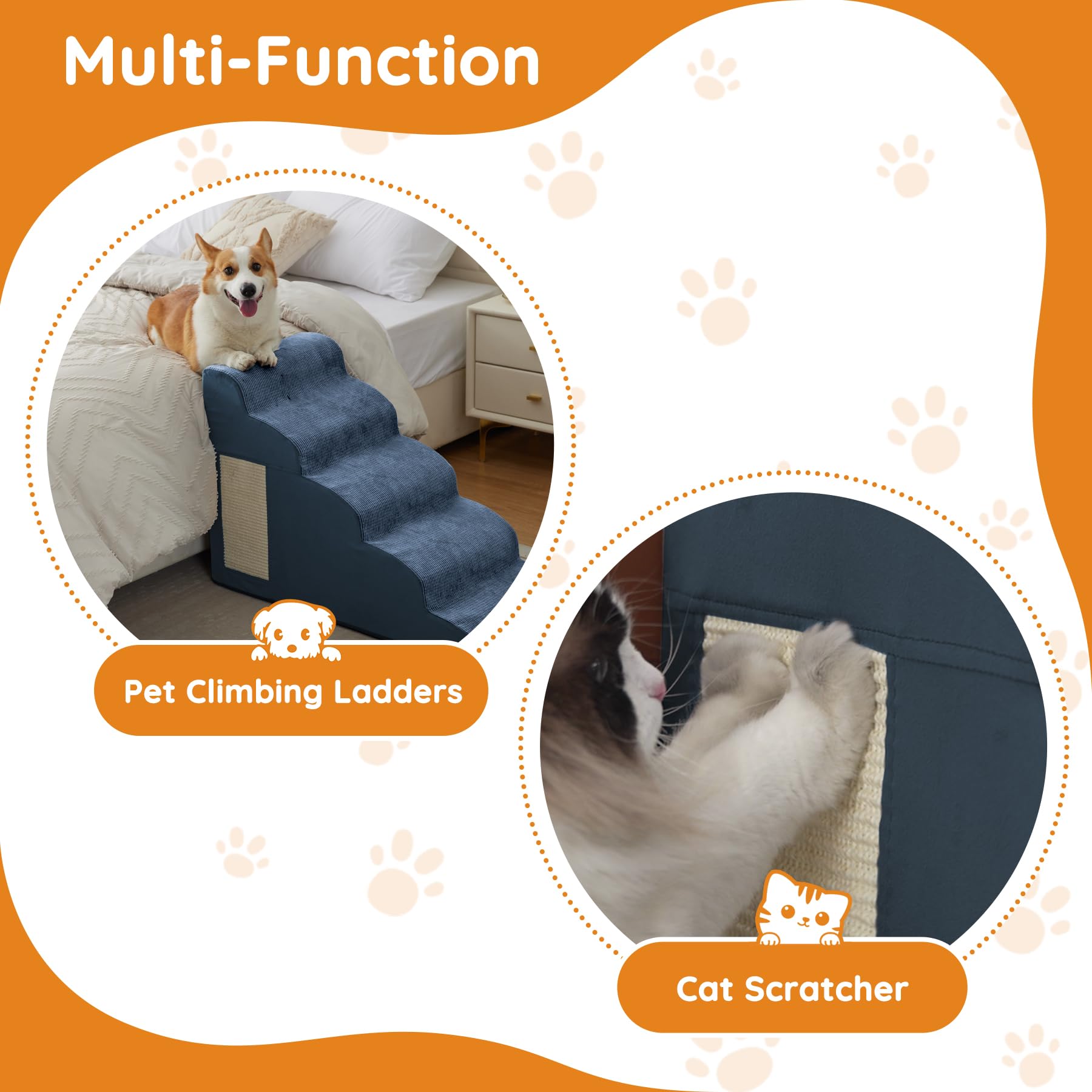 Ahpmeoa Navy Portable Pet Steps - 4-Step Non-Slip Foam Ramp for Bed, Sofa & Chairs
