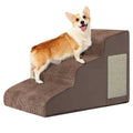 Ahpmeoa Pet Stairs – 2–5 Step Curved Ramp with Non-Slip Bottom & Built-In Scratching Board (Coffee)