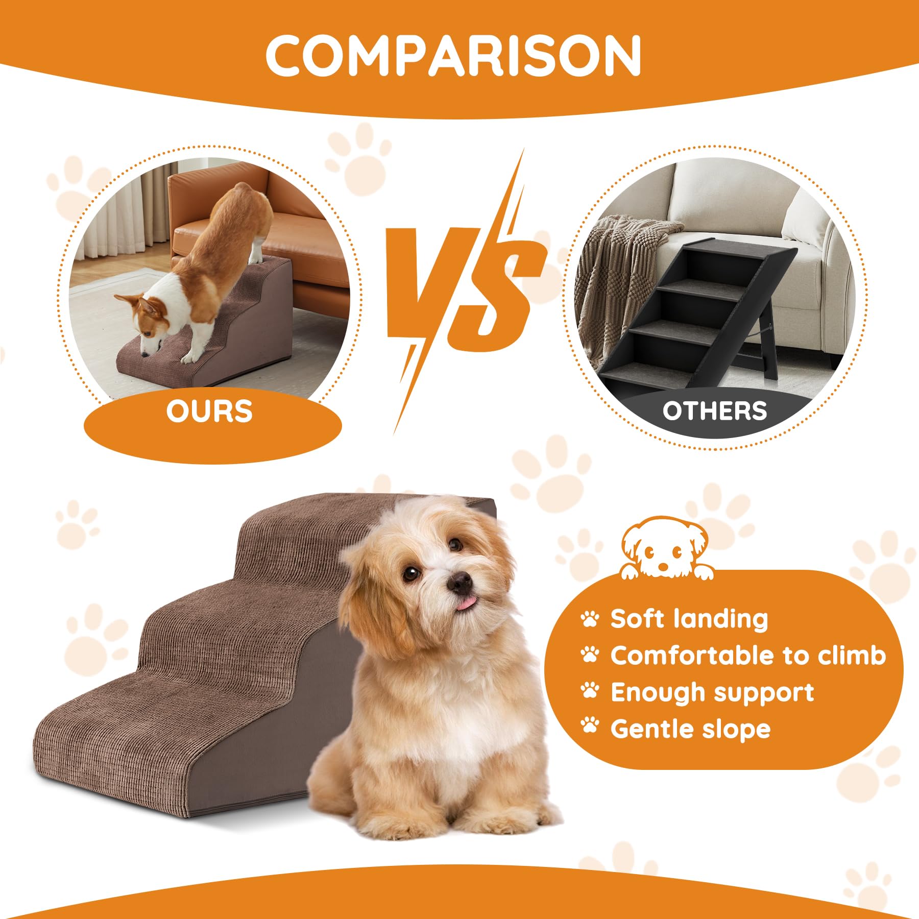 Ahpmeoa Pet Stairs – 2–5 Step Curved Ramp with Non-Slip Bottom & Built-In Scratching Board (Coffee)