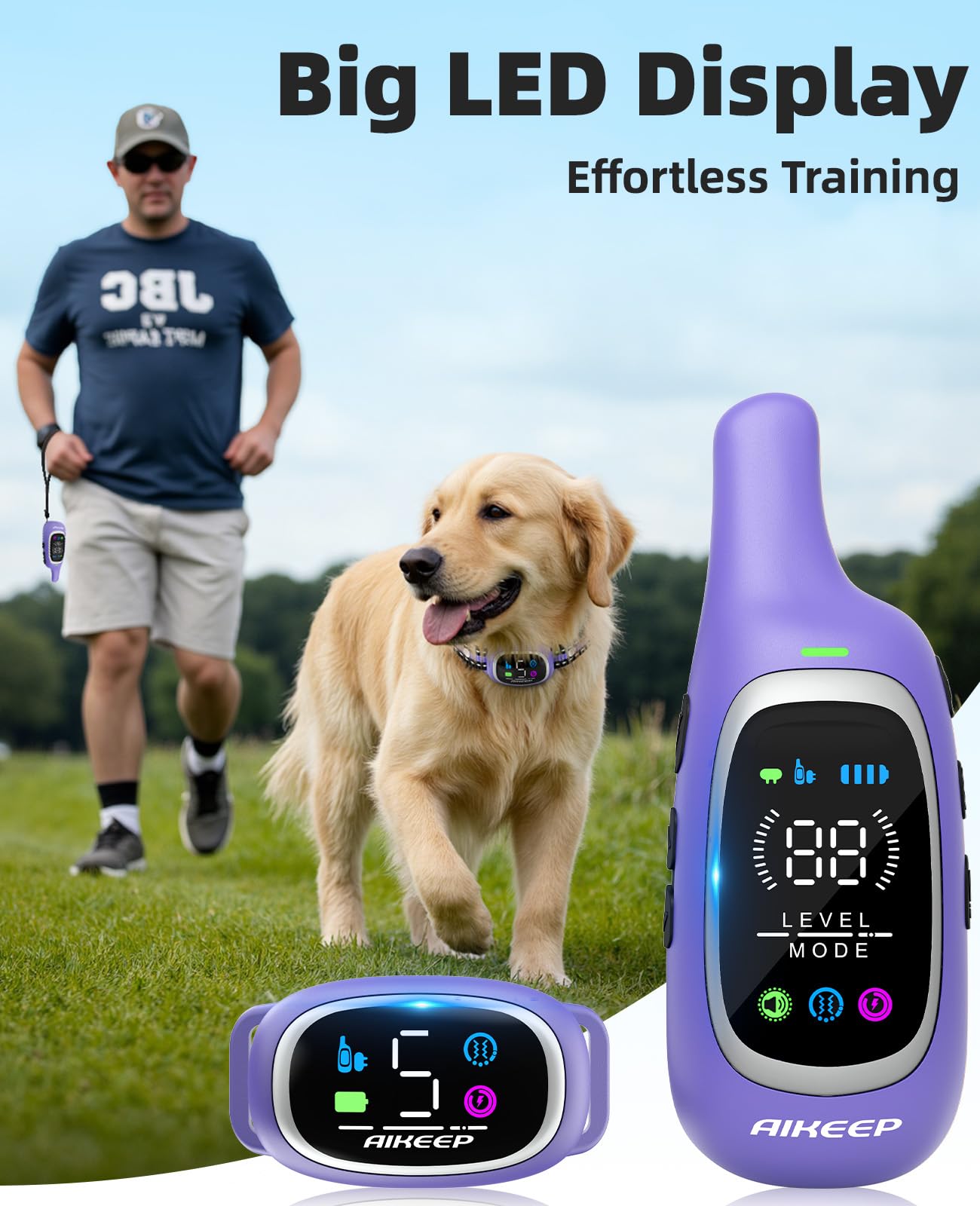 AIKEEP 2-in-1 Dog Shock & Bark Collar | 3300ft Remote, IP67 Waterproof, 8-120 lbs