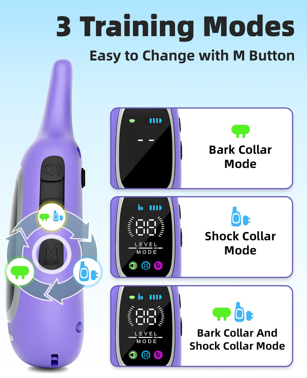 AIKEEP 2-in-1 Dog Shock & Bark Collar | 3300ft Remote, IP67 Waterproof, 8-120 lbs