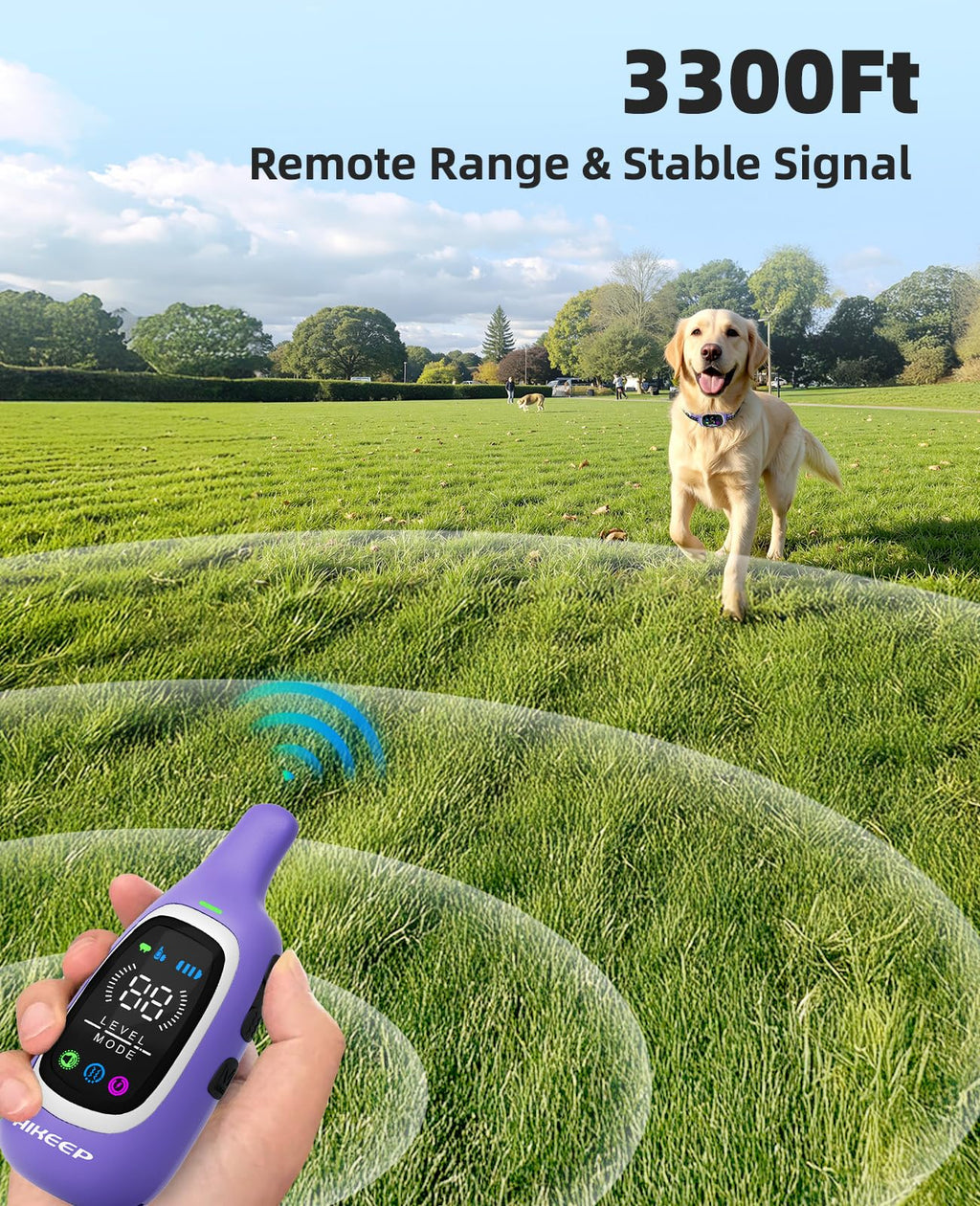 AIKEEP 2-in-1 Dog Shock & Bark Collar | 3300ft Remote, IP67 Waterproof, 8-120 lbs