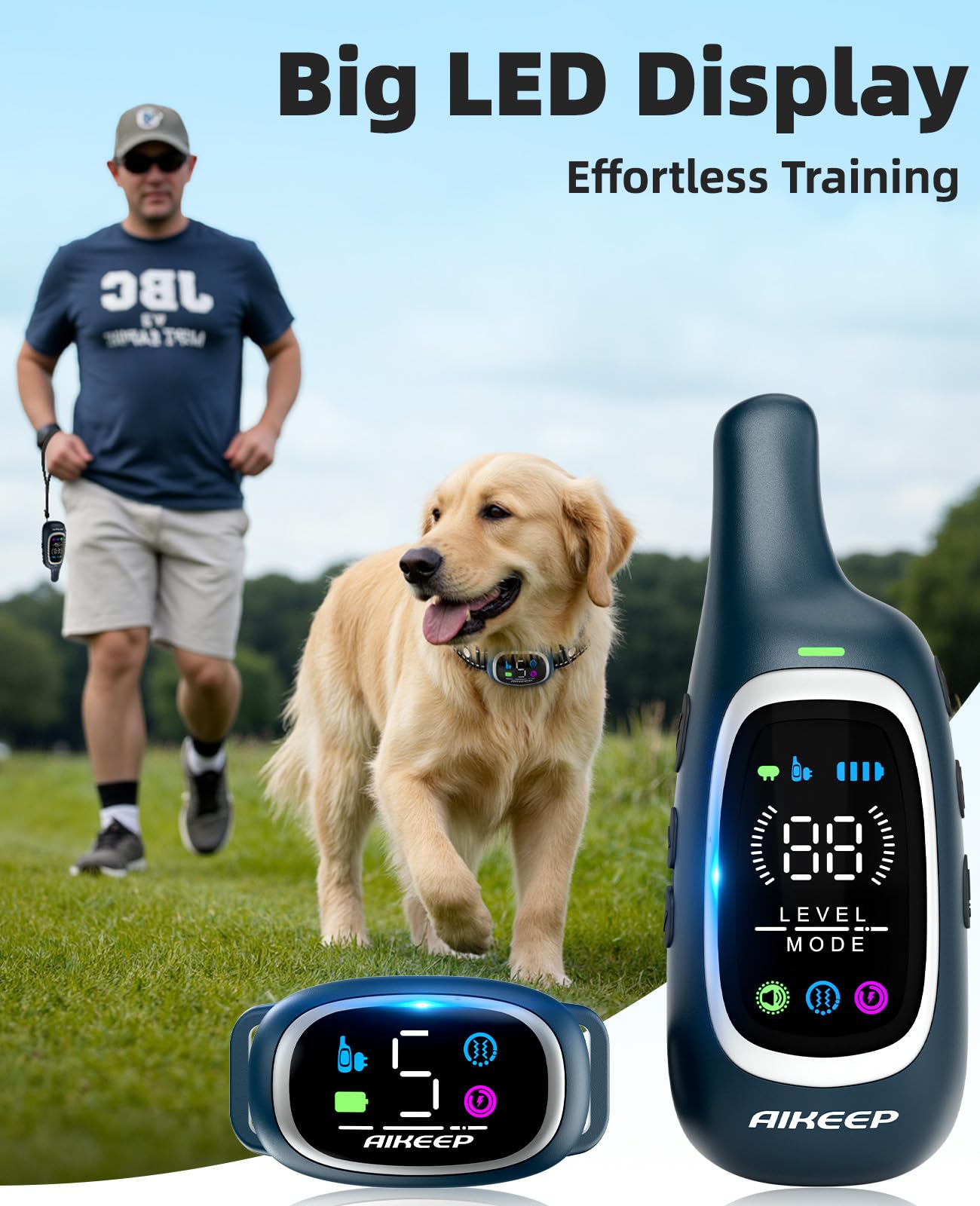 AIKEEP 2-in-1 Dog Shock & Bark Collar with 3300ft Remote | IP67 Waterproof