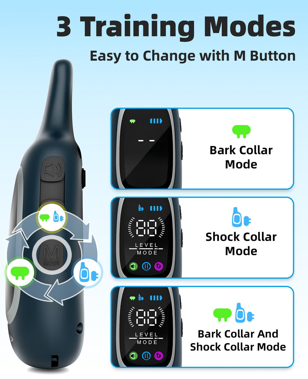 AIKEEP 2-in-1 Dog Shock & Bark Collar with 3300ft Remote | IP67 Waterproof