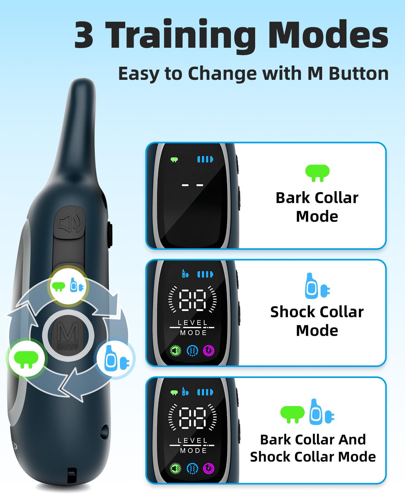 AIKEEP 2-in-1 Dog Shock & Bark Collar with 3300ft Remote | IP67 Waterproof