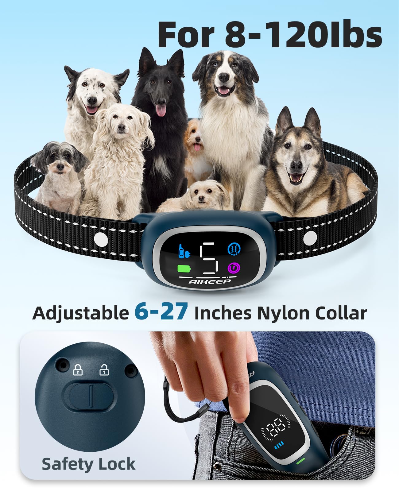 AIKEEP 2-in-1 Dog Shock & Bark Collar with 3300ft Remote | IP67 Waterproof