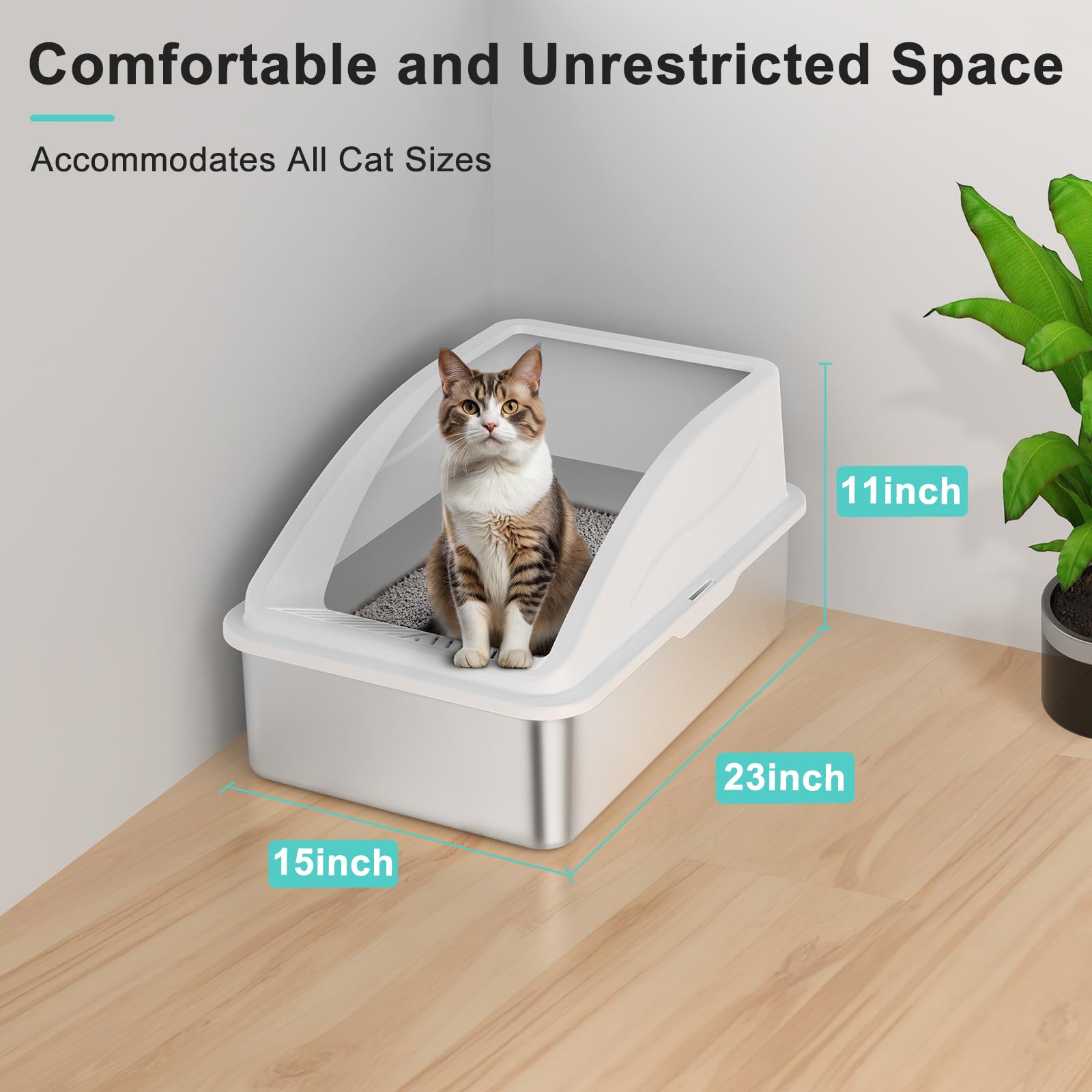 AIPERRO 2 Pack Stainless Steel Litter Box – XL Enclosed Litter Boxes with Lid for Big Cats & Multi-Cats | High Sides & Anti-Leakage