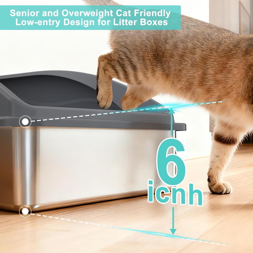 AIPERRO Extra Large Stainless Steel Litter Box for Big Cats & Multi-Cat Homes | Leak-Proof, Non-Stick, Includes Litter Scoop