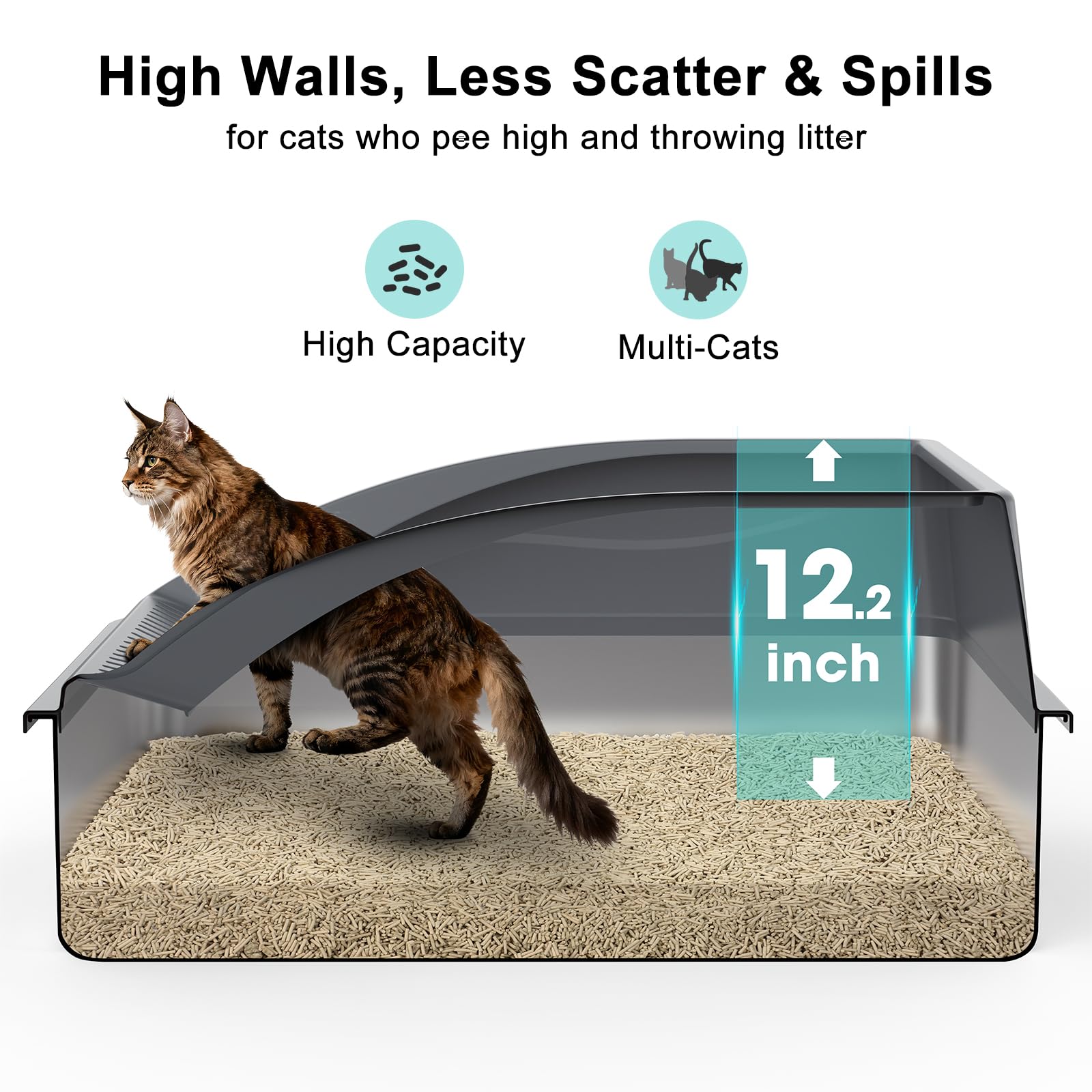 AIPERRO Extra Large Stainless Steel Litter Box for Big Cats & Multi-Cat Homes | Leak-Proof, Non-Stick, Includes Litter Scoop