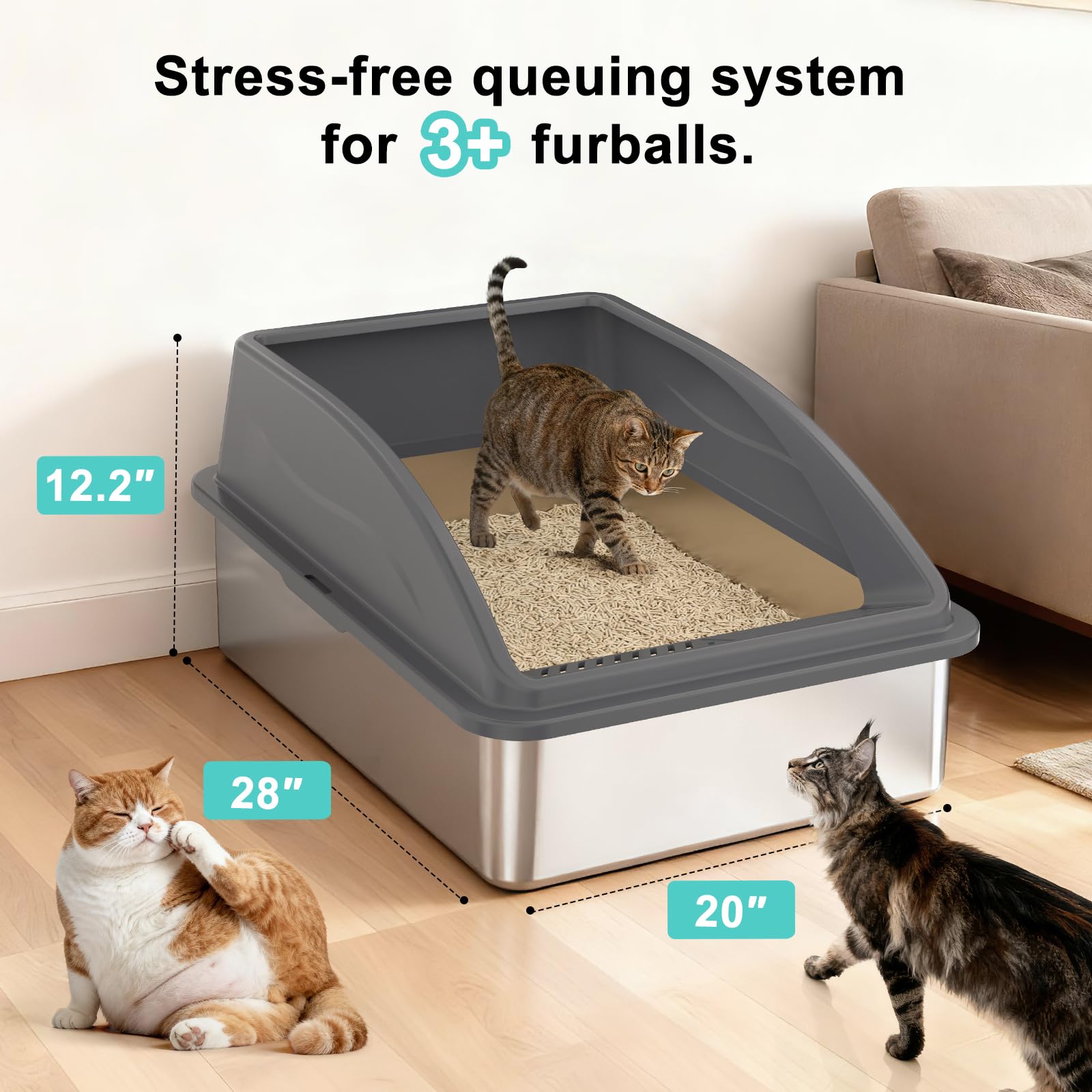 AIPERRO Extra Large Stainless Steel Litter Box for Big Cats & Multi-Cat Homes | Leak-Proof, Non-Stick, Includes Litter Scoop