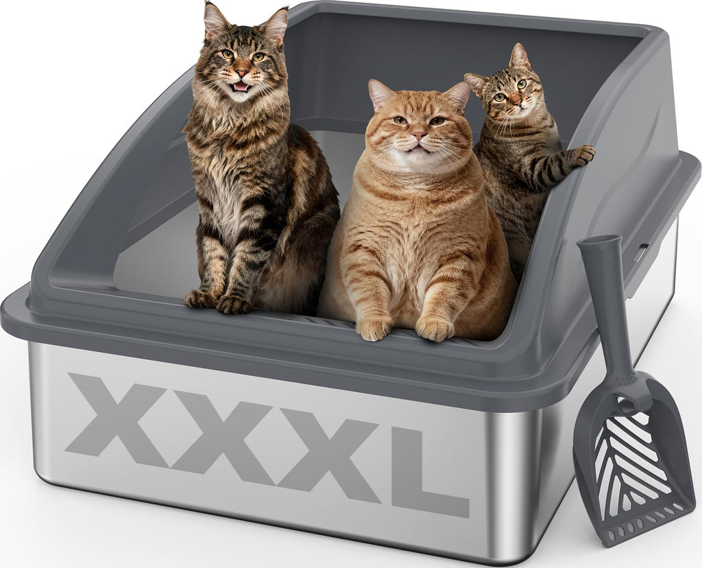 AIPERRO Extra Large Stainless Steel Litter Box for Big Cats & Multi-Cat Homes | Leak-Proof, Non-Stick, Includes Litter Scoop