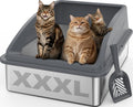 AIPERRO Extra Large Stainless Steel Litter Box for Big Cats & Multi-Cat Homes | Leak-Proof, Non-Stick, Includes Litter Scoop