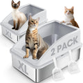 AIPERRO 2 Pack Stainless Steel Litter Box – XL Enclosed Litter Boxes with Lid for Big Cats & Multi-Cats | High Sides & Anti-Leakage