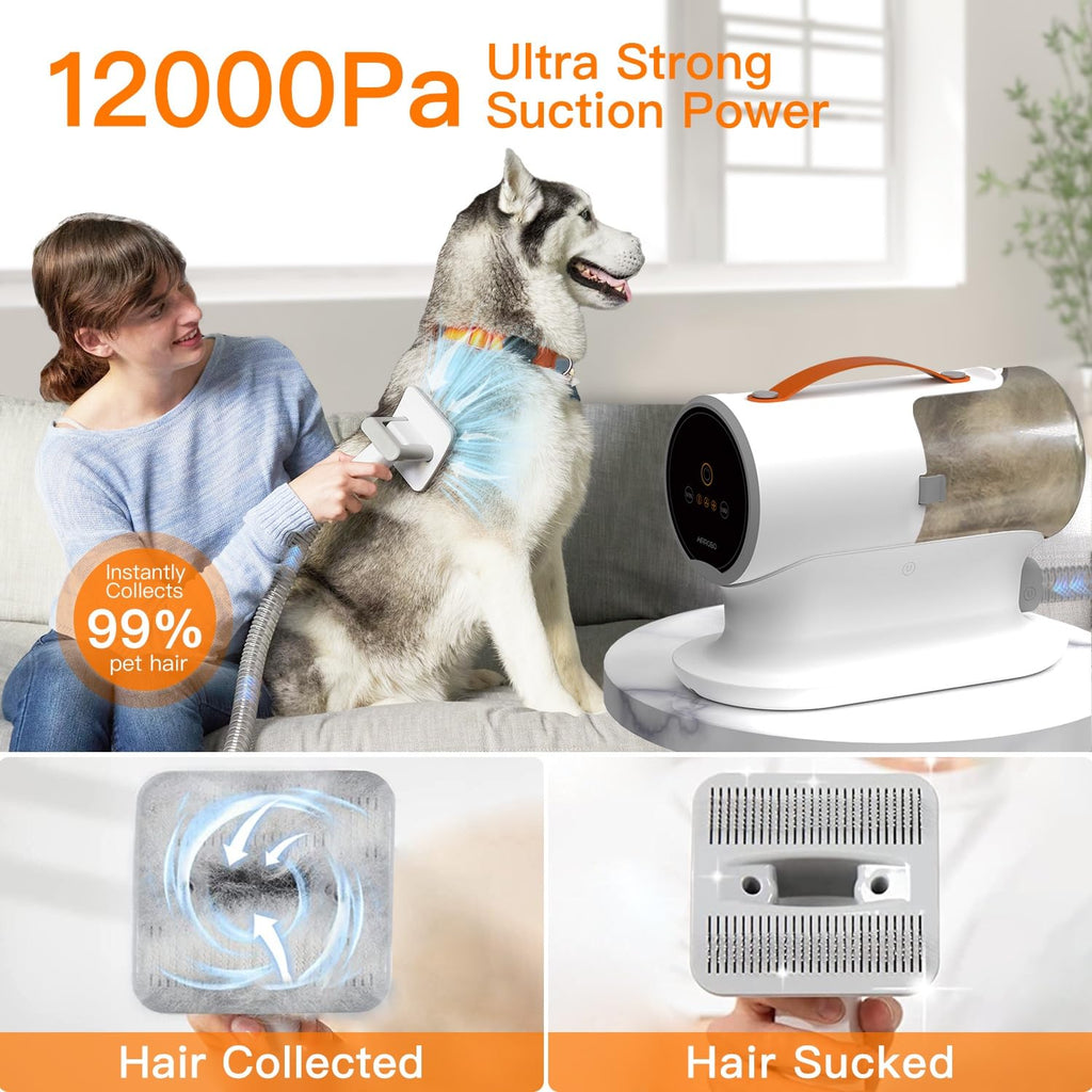 AIRROBO Dog Grooming Vacuum Kit – 12000Pa Suction, Quiet Grooming Vacuum, 2L Dust Cup, 5-in-1 Kit
