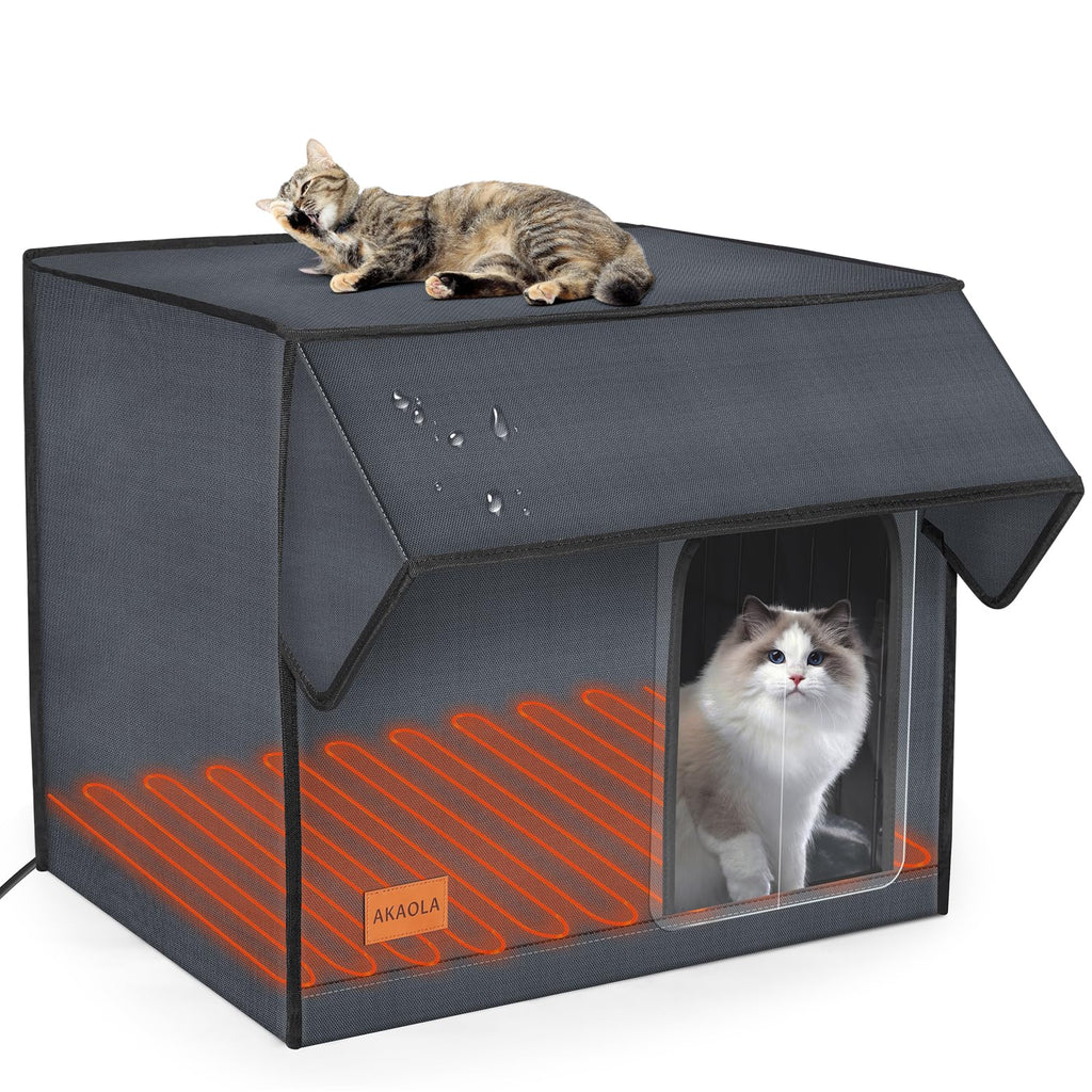 AKAOLA Large Heated Cat House – Weatherproof Outdoor Shelter with Heating Pad