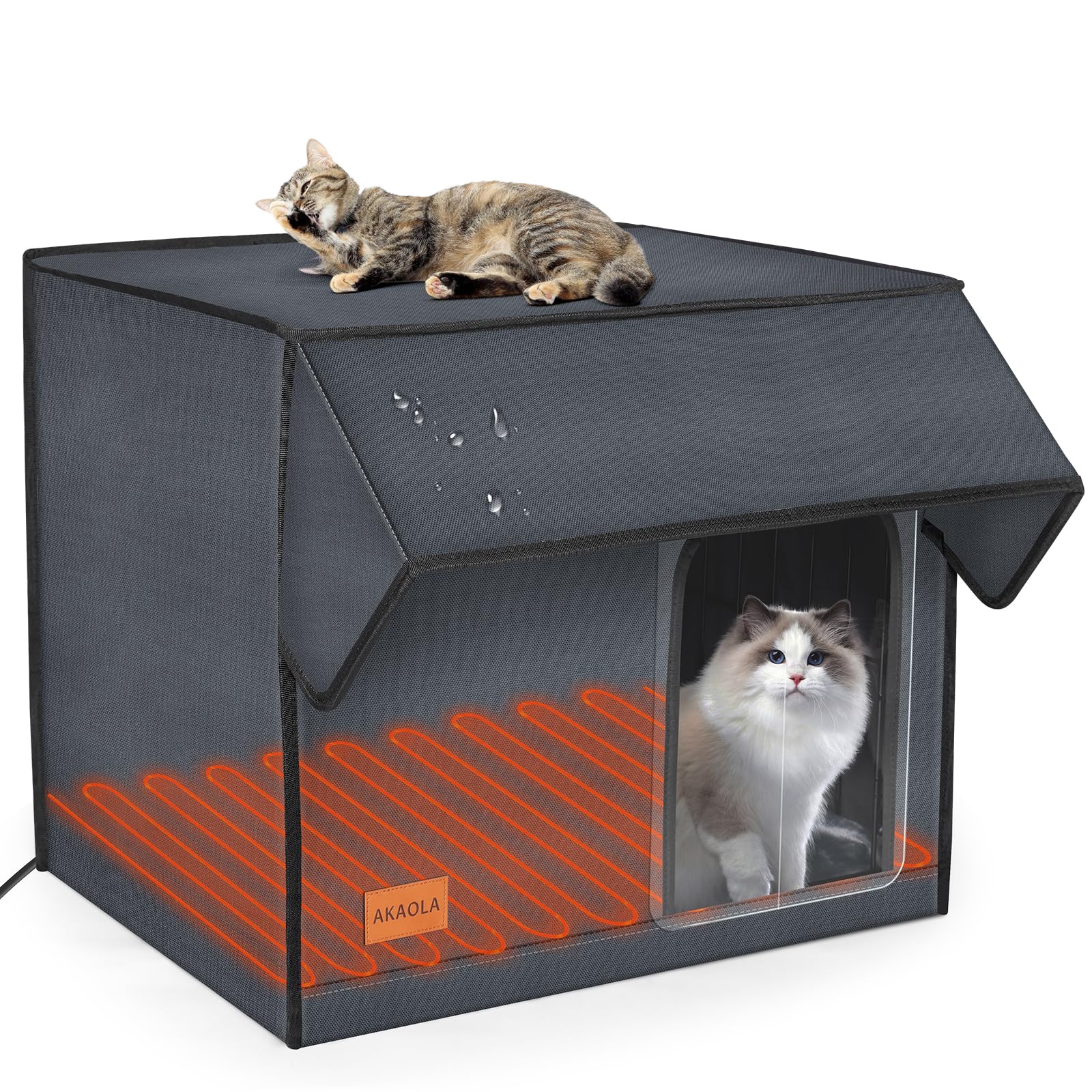 AKAOLA Large Heated Cat House – Weatherproof Outdoor Shelter with Heating Pad