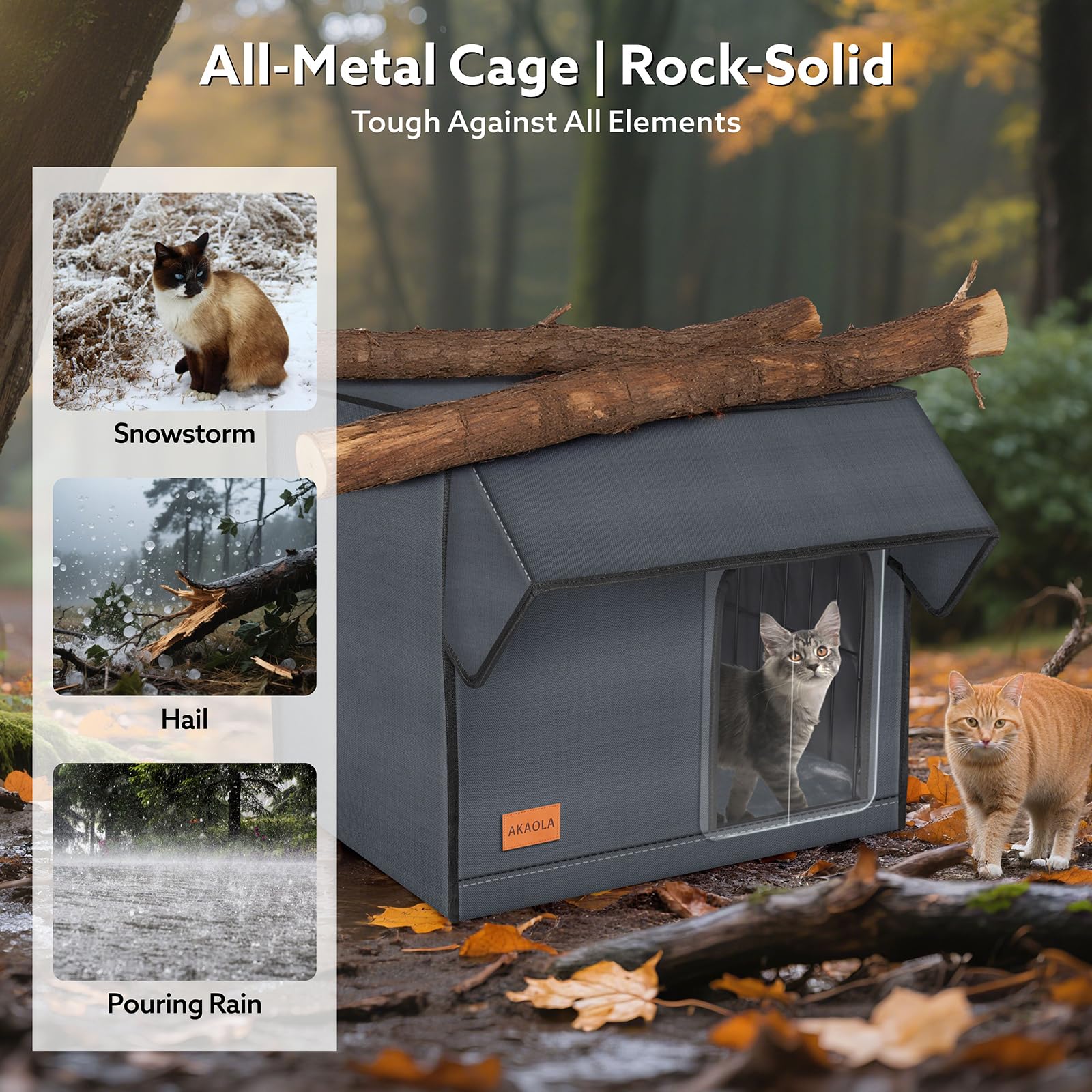 AKAOLA Large Heated Cat House – Weatherproof Outdoor Shelter with Heating Pad