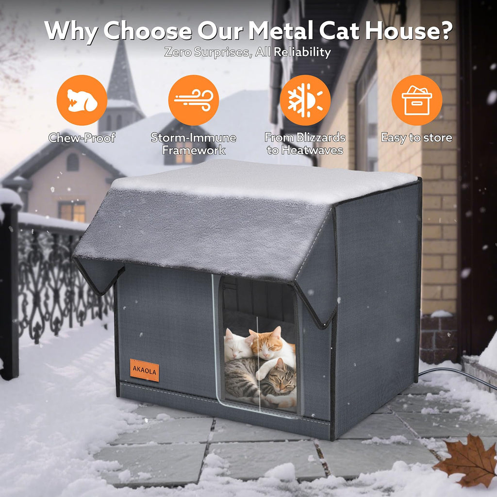 AKAOLA Large Heated Cat House – Weatherproof Outdoor Shelter with Heating Pad
