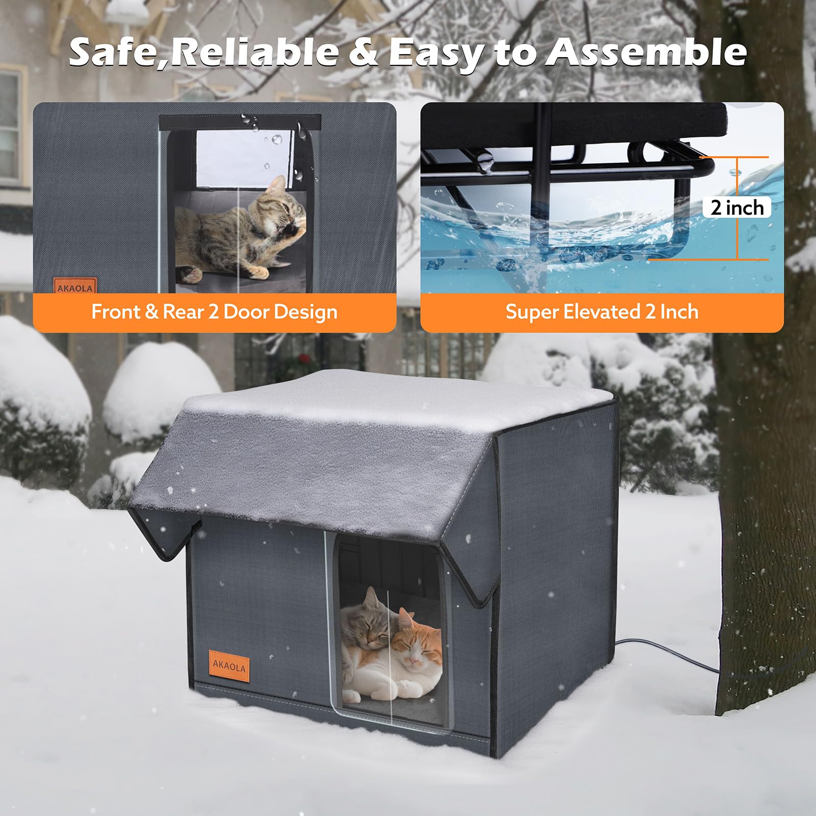 AKAOLA Large Heated Cat House – Weatherproof Outdoor Shelter with Heating Pad