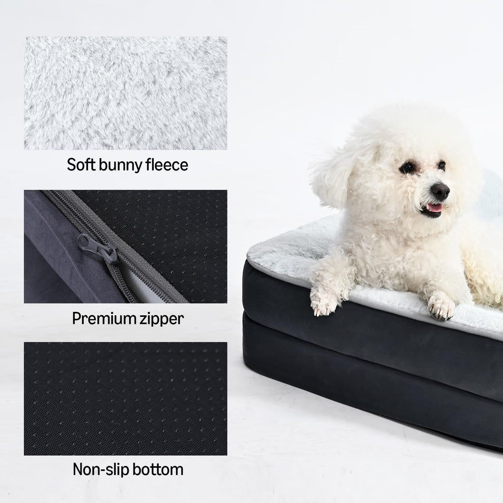 Amazon Basics Washable L-Shaped Dog Bed for Large Dogs – Anti-Slip Indoor Crate Bed (42x30x8 in, Gray)
