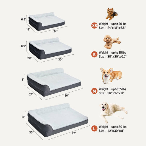 Amazon Basics Washable L-Shaped Dog Bed for Large Dogs – Anti-Slip Indoor Crate Bed (42x30x8 in, Gray)