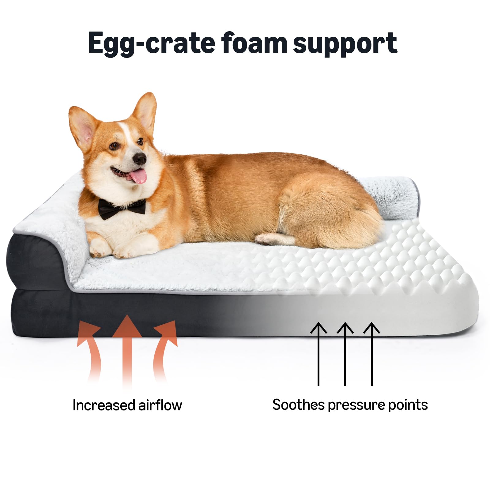 Amazon Basics Washable L-Shaped Dog Bed for Large Dogs – Anti-Slip Indoor Crate Bed (42x30x8 in, Gray)