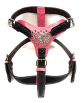 Two Tone Extra Large Heavy Deep Pink / Black Leather Dog Harness with Studds and American Bulldog Badge