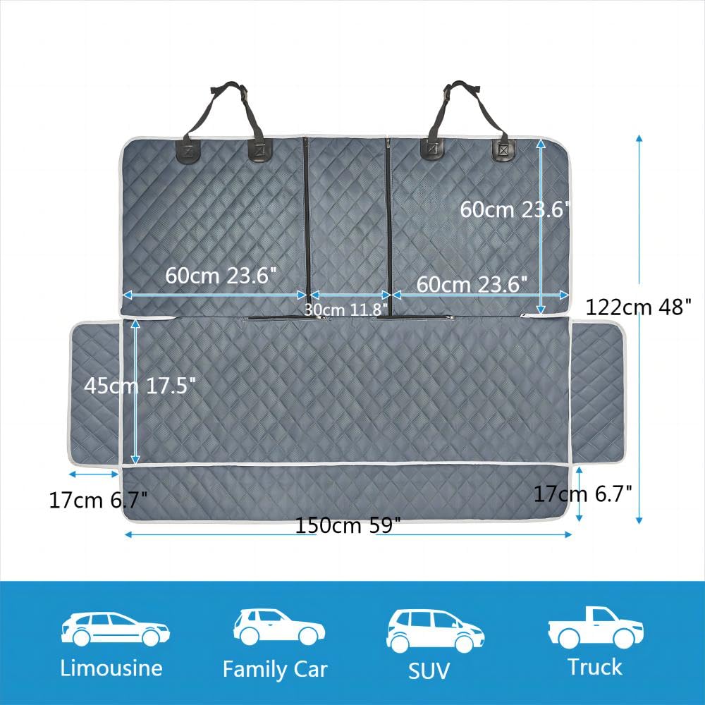 ANOSOSPECIAL Grey Dog Car Seat Cover X-Large — Waterproof, Non-Stick Fur, Universal Fit