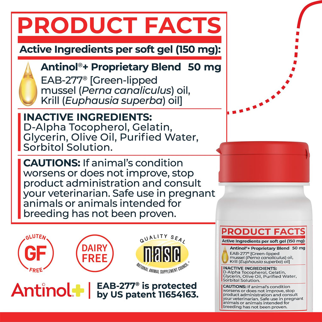 Antinol Plus Joint Support for Dogs | Green-Lipped Mussel & Krill Oil