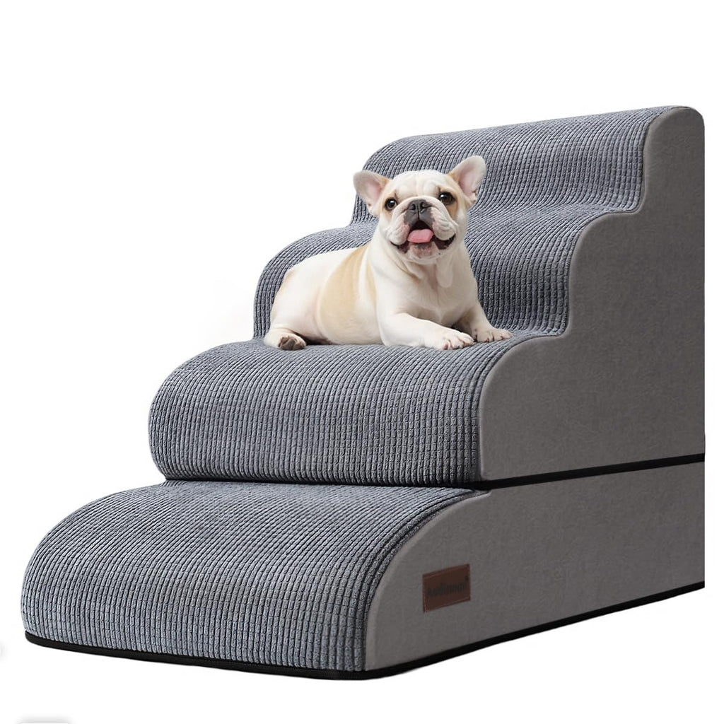 Aodisman 4-Step Dog Stairs & Ramp for Beds or Couches – 21" Grey Non-Slip Pet Steps