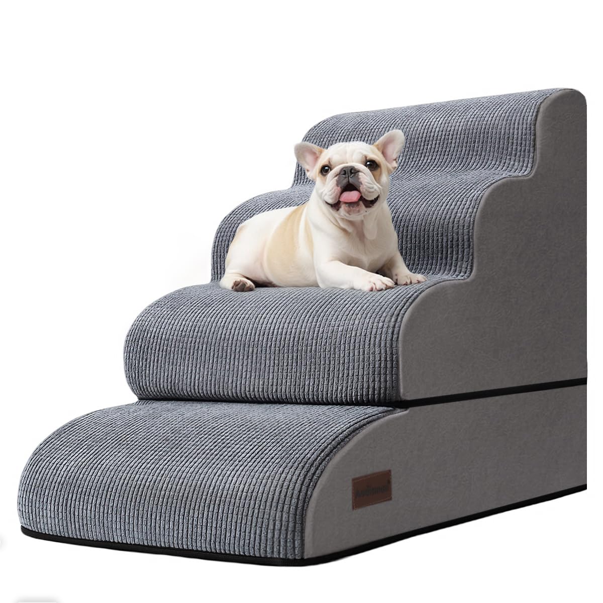 Aodisman 4-Step Dog Stairs & Ramp for Beds or Couches – 21" Grey Non-Slip Pet Steps