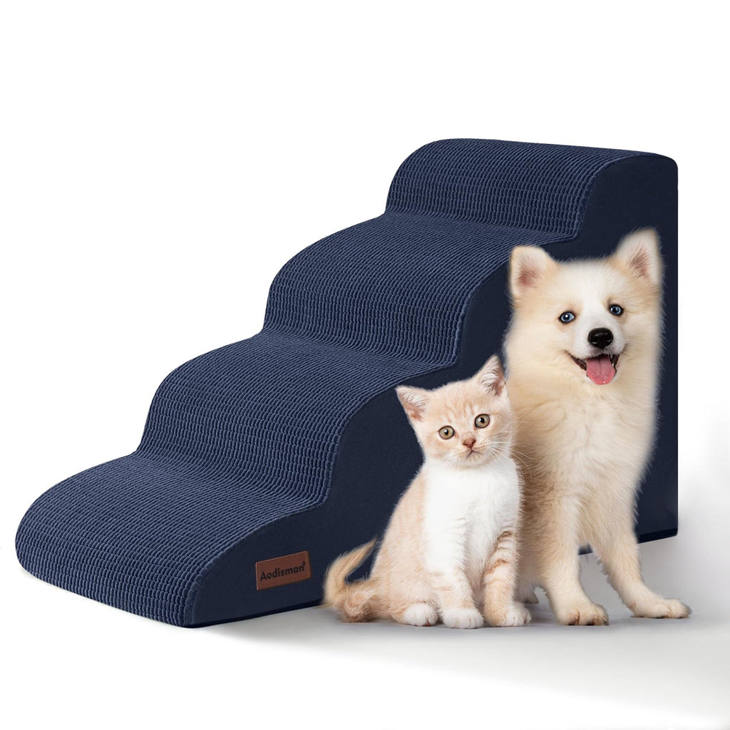 Aodisman 4-Step Dog Stairs and Ramp for Beds or Couches – Non-Slip, 17.4 in Blue