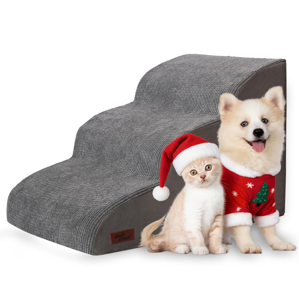 Aodisman 3-Step Dog Ramp and Stairs for Sofa (Grey, 15.7" H) – Non-Slip Pet Steps