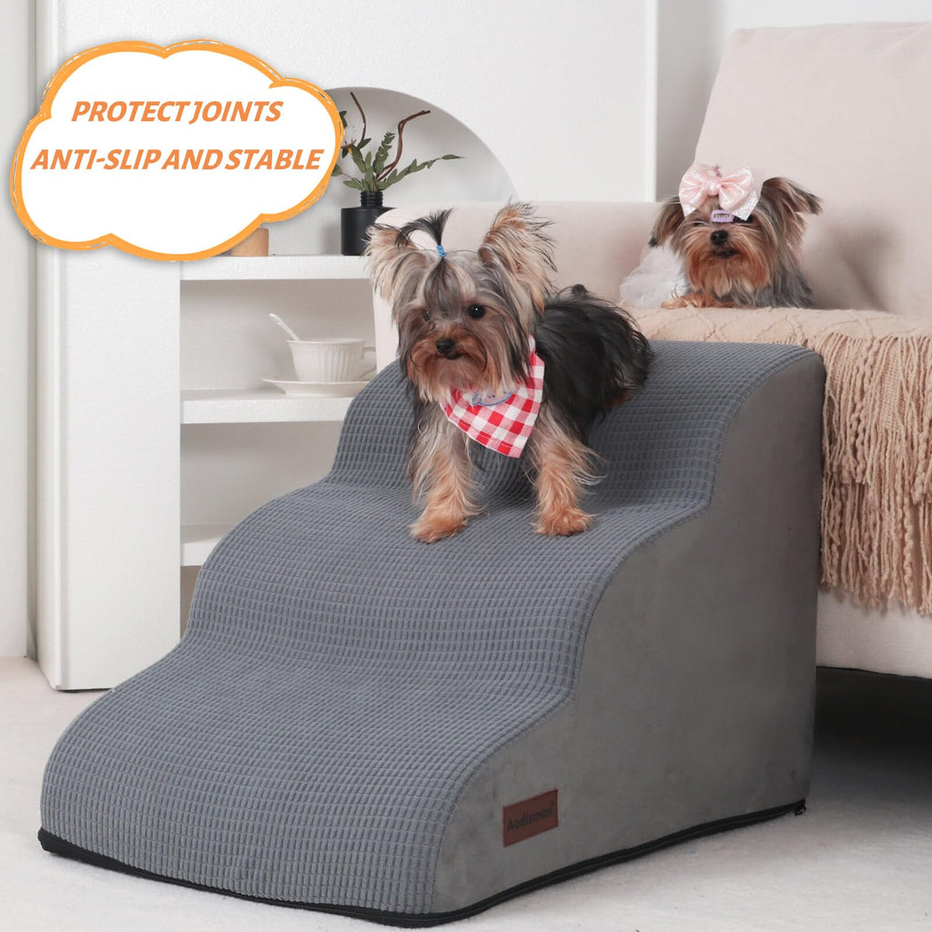 Aodisman 3-Step Dog Ramp and Stairs for Sofa (Grey, 15.7" H) – Non-Slip Pet Steps