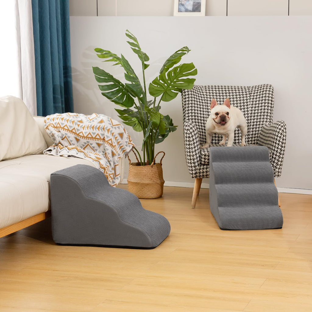 Aodisman 3-Step Dog Ramp and Stairs for Sofa (Grey, 15.7" H) – Non-Slip Pet Steps