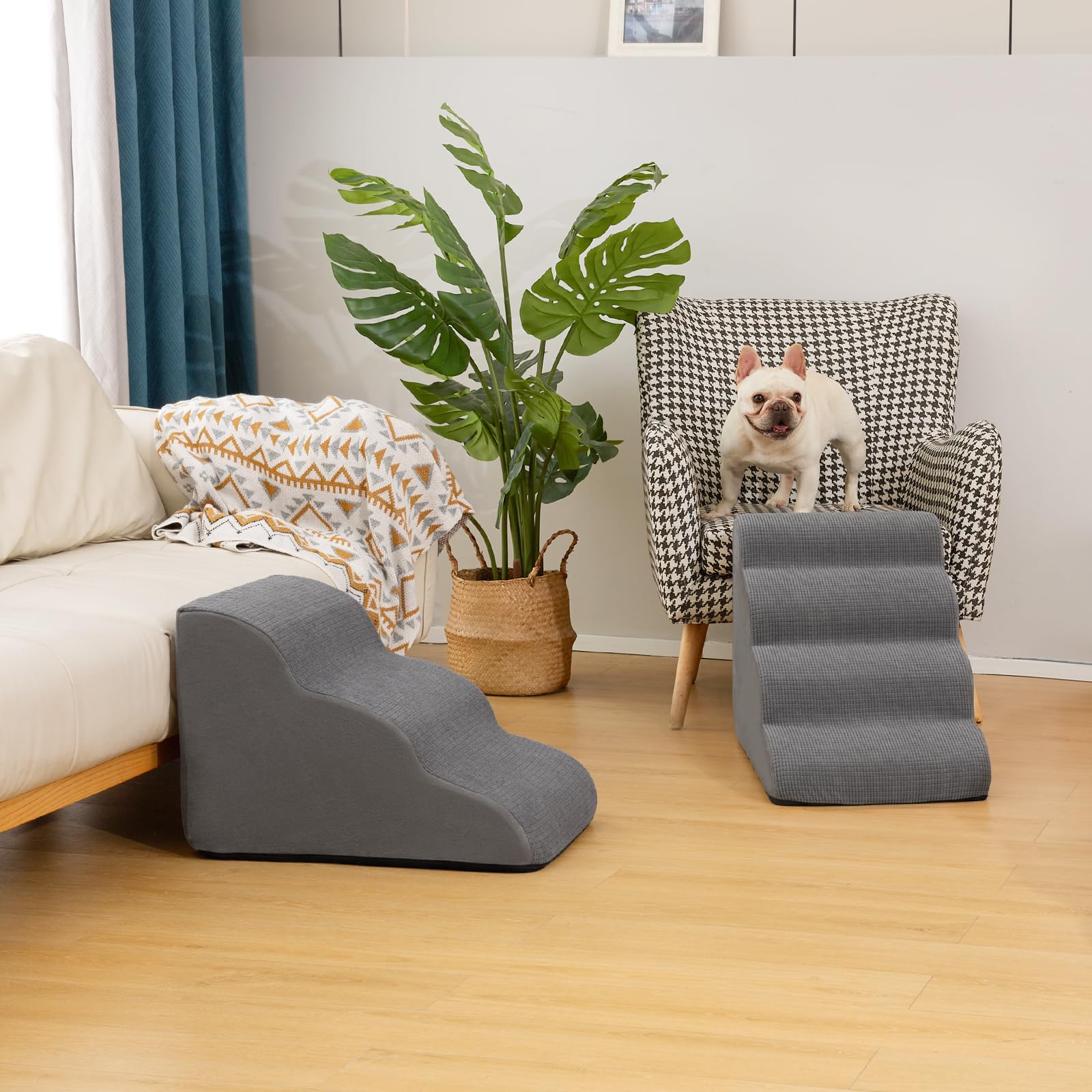 Aodisman 3-Step Dog Ramp and Stairs for Sofa (Grey, 15.7" H) – Non-Slip Pet Steps