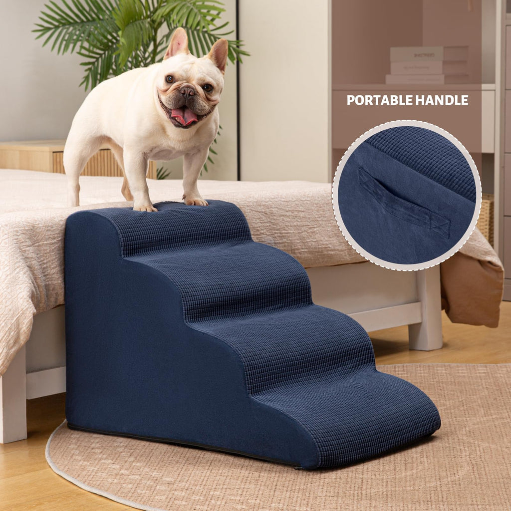 Aodisman 4-Step Dog Stairs and Ramp for Beds or Couches – Non-Slip, 17.4 in Blue