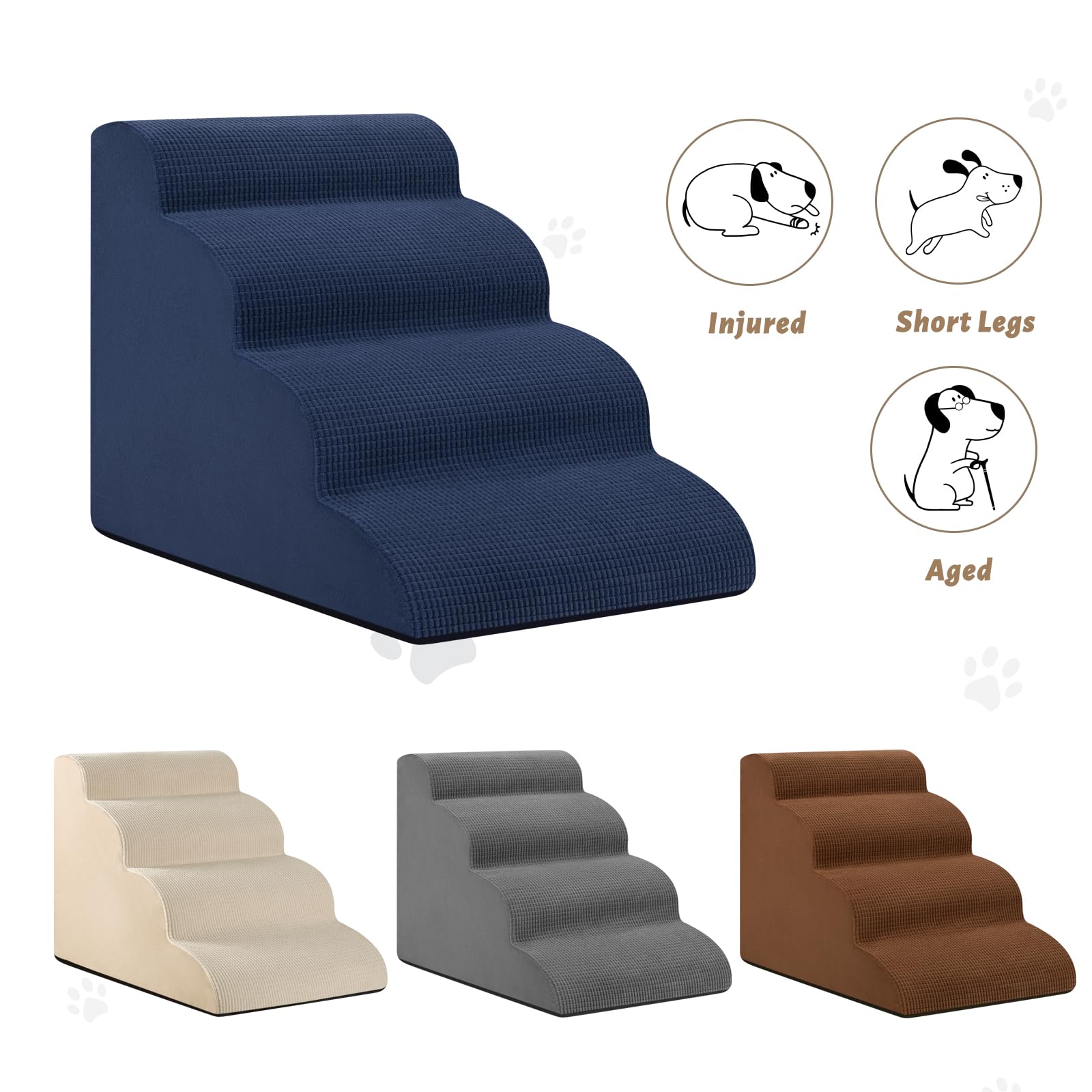 Aodisman 4-Step Dog Stairs and Ramp for Beds or Couches – Non-Slip, 17.4 in Blue