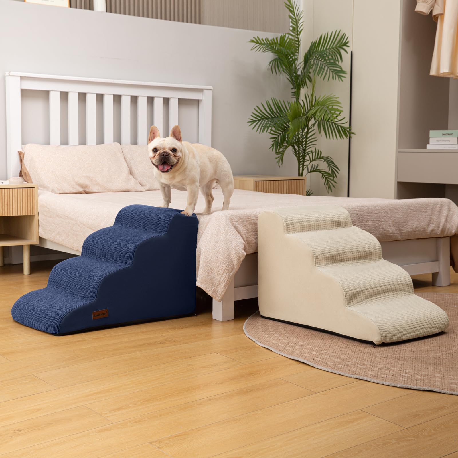 Aodisman 4-Step Dog Stairs and Ramp for Beds or Couches – Non-Slip, 17.4 in Blue