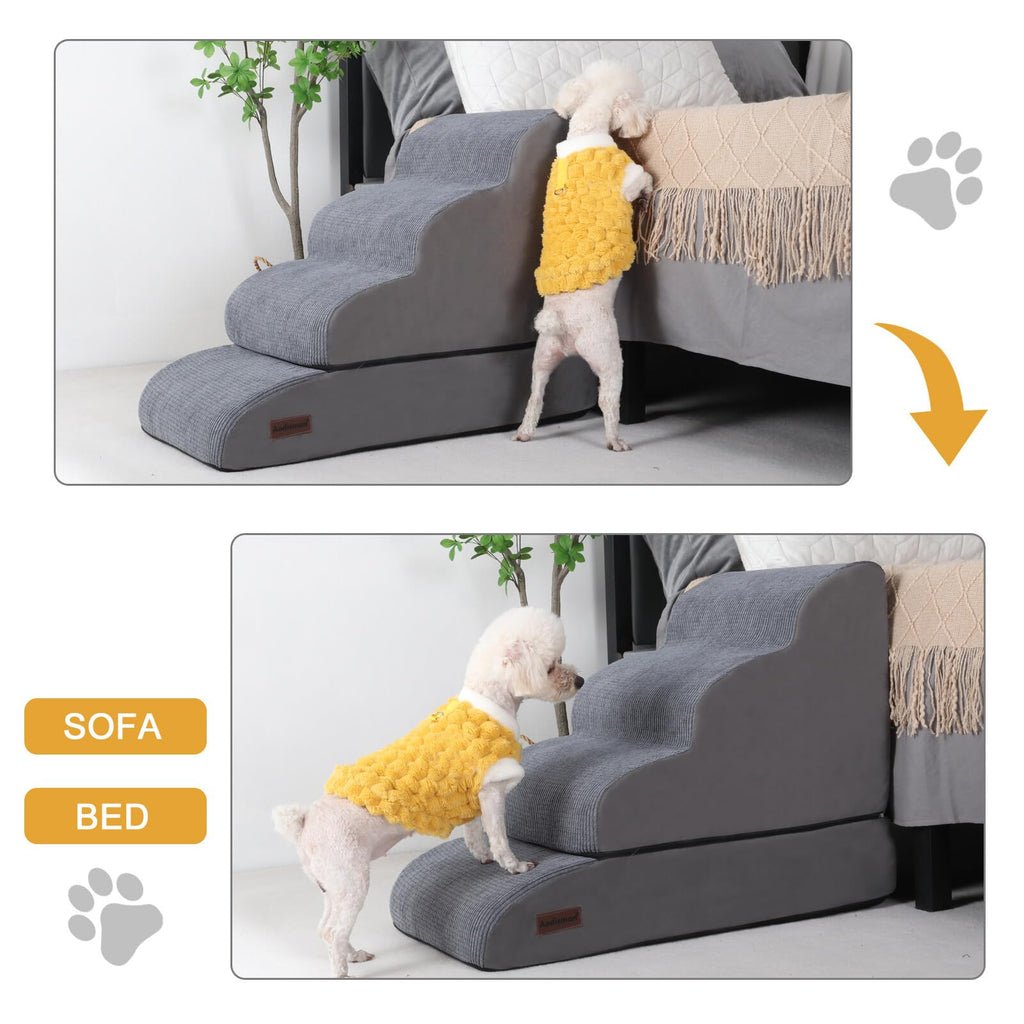 Aodisman 4-Step Dog Stairs & Ramp for Beds or Couches – 21" Grey Non-Slip Pet Steps
